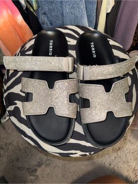 torrid Crystal Embellished Silver Slide Sandals